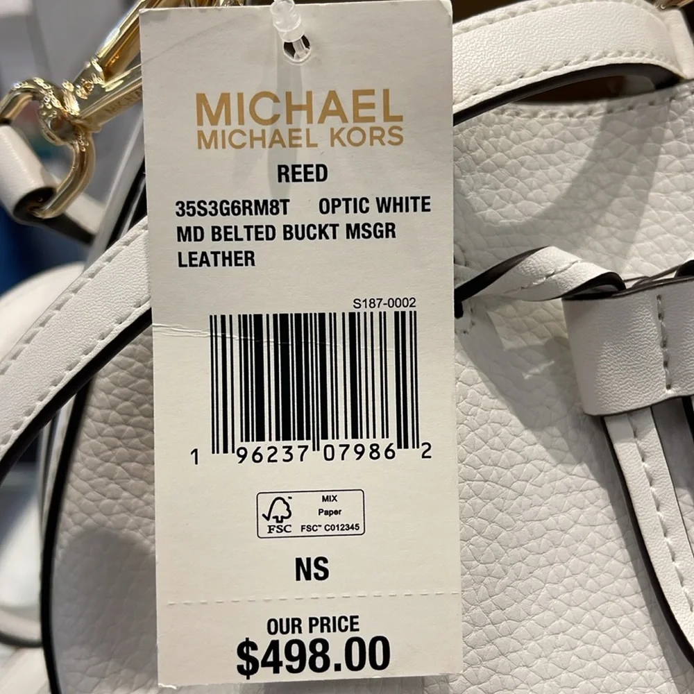 MICHAEL KORS 
Reed Medium Pebbled Leather Bucket Bag Satchel Crossbody Handbag - Picture 10 of 16
